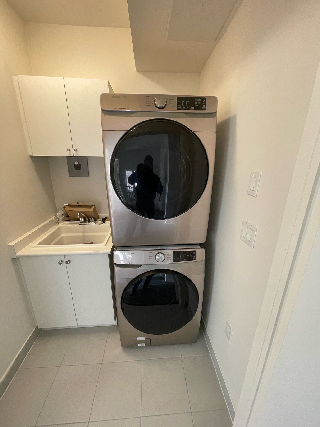 Installed stacked washer and dryer