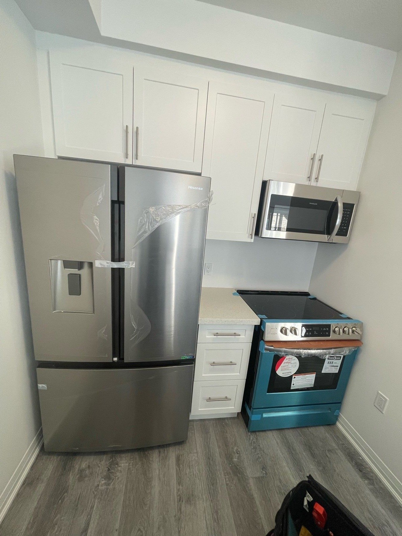 Installed refrigerator, range and microwave